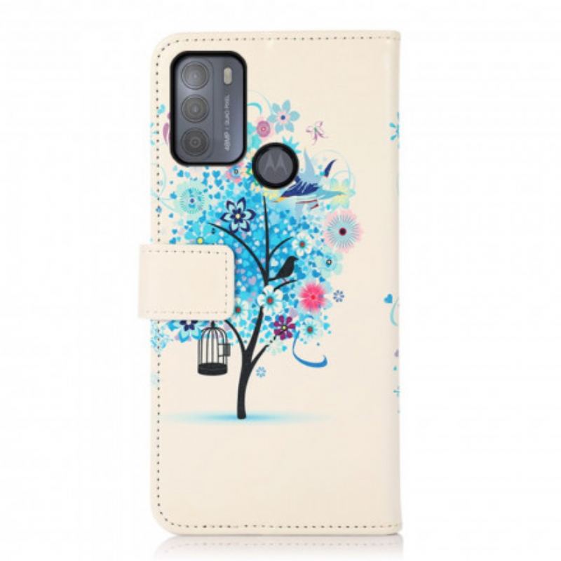 Capa De Couro Para Moto G50 Árvore Colorida