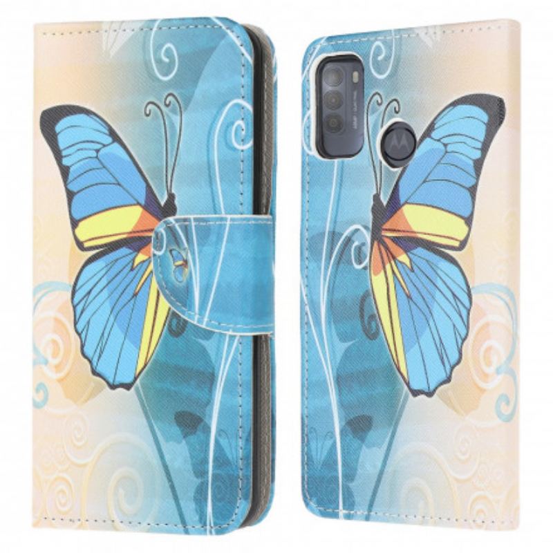 Capa De Couro Para Moto G50 Borboletas