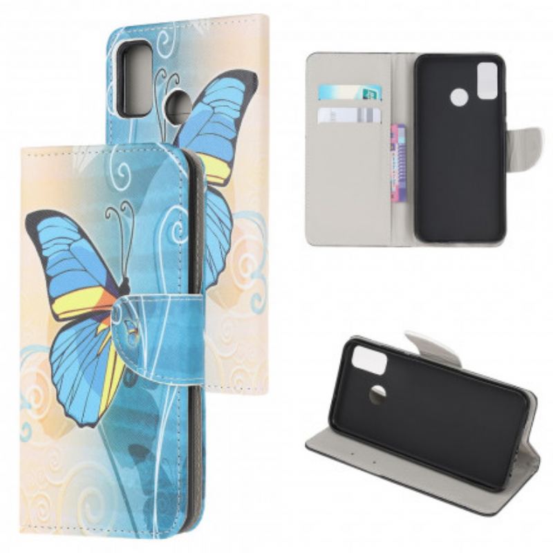 Capa De Couro Para Moto G50 Borboletas