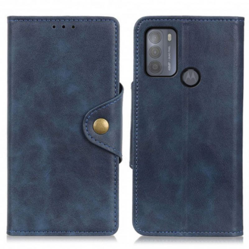 Capa De Couro Para Moto G50 Botão Decorativo De Couro Sintético
