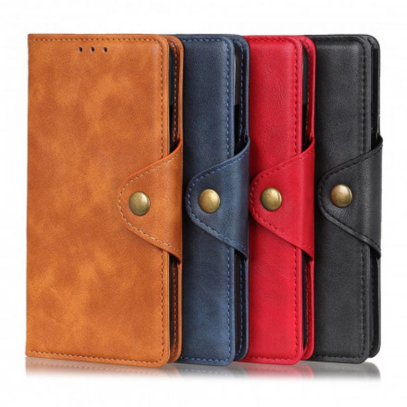 Capa De Couro Para Moto G50 Botão Decorativo De Couro Sintético