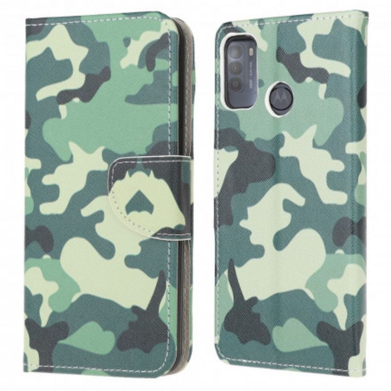 Capa De Couro Para Moto G50 Camuflagem Militar