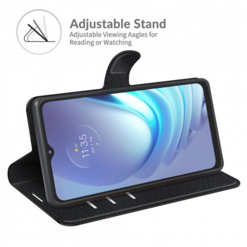 Capa De Couro Para Moto G50 Efeito Lichia Clássico