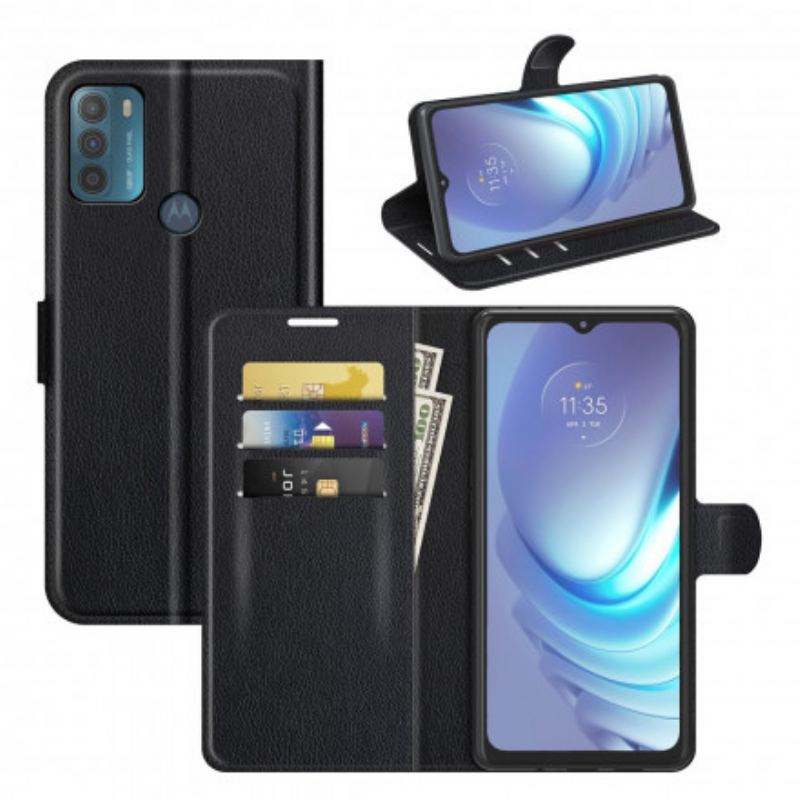 Capa De Couro Para Moto G50 Efeito Lichia Clássico