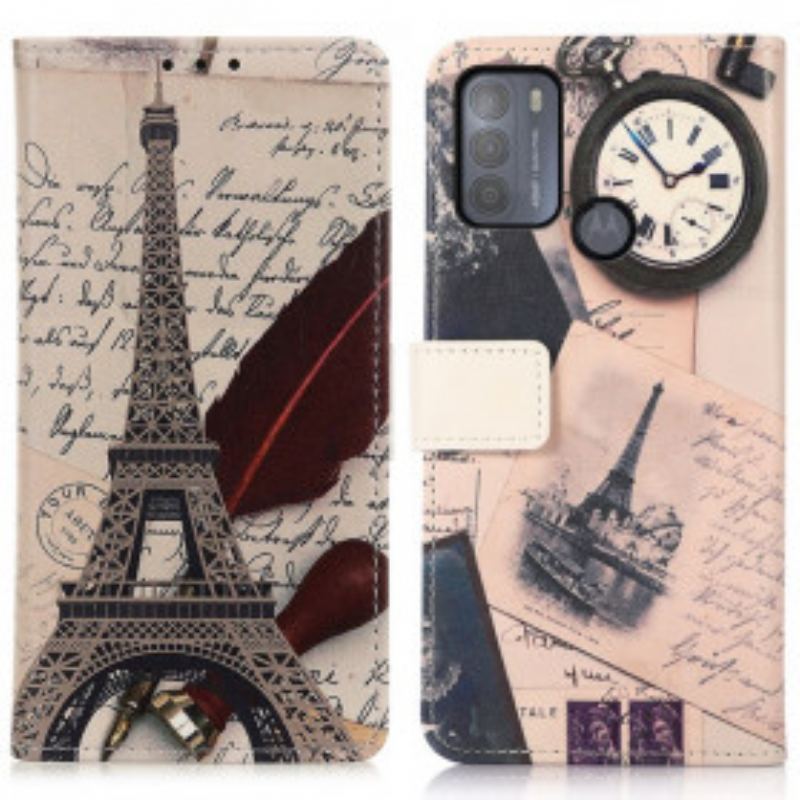 Capa De Couro Para Moto G50 Torre Eiffel Do Poeta