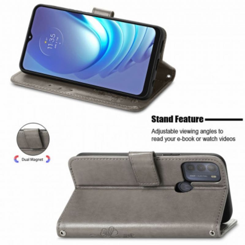 Capa Em Pele Para Moto G50 Flores Asiáticas