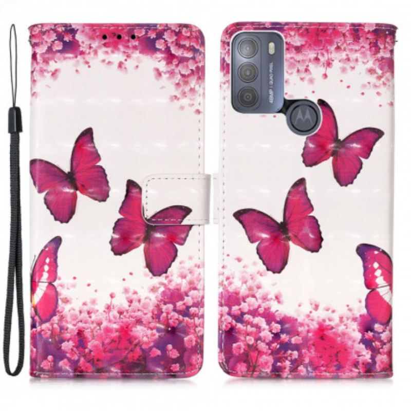 Capa Flip Para Moto G50 Borboletas Vermelhas