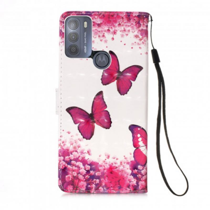 Capa Flip Para Moto G50 Borboletas Vermelhas