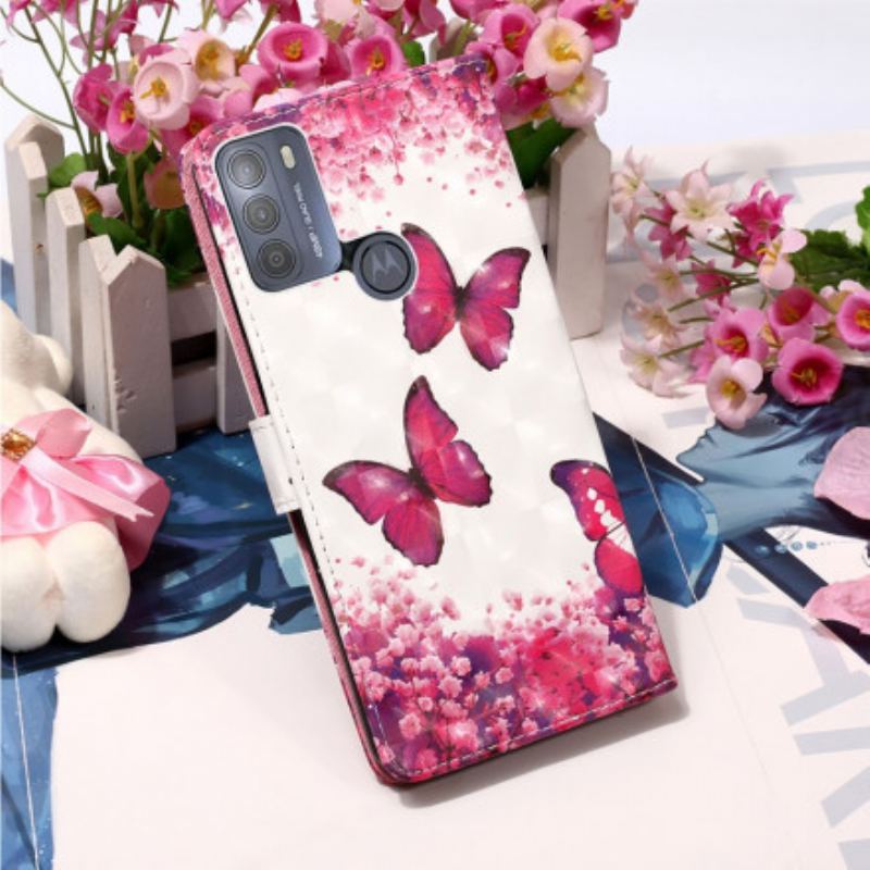 Capa Flip Para Moto G50 Borboletas Vermelhas