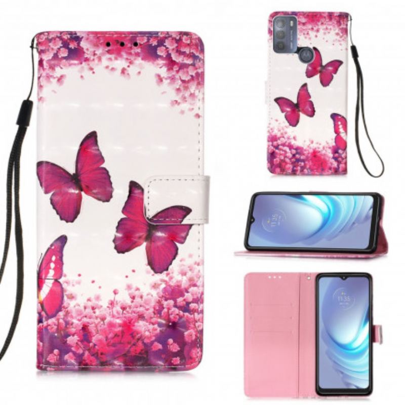 Capa Flip Para Moto G50 Borboletas Vermelhas