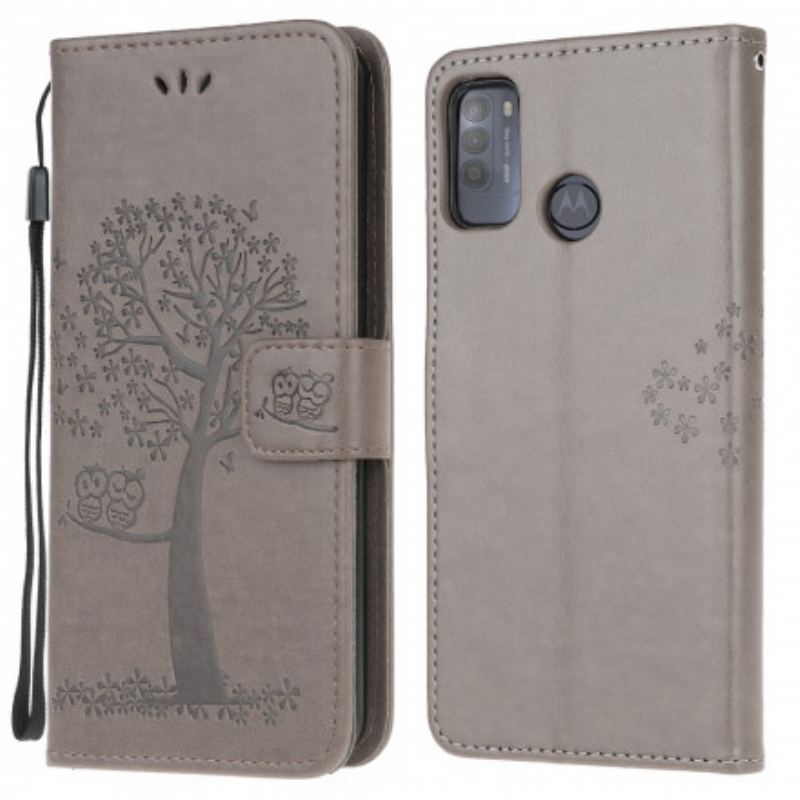 Capa Flip Para Moto G50 De Cordão Tanga E Corujas