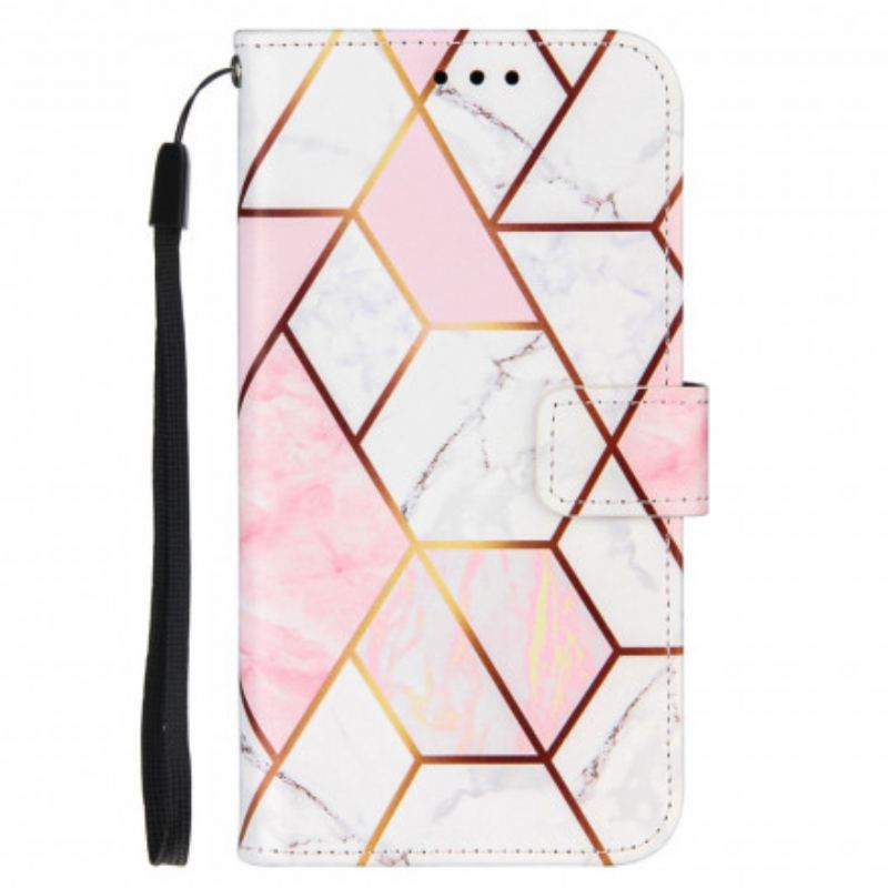 Capa Folio Para Moto G50 De Cordão Mármore Geométrico Listrado