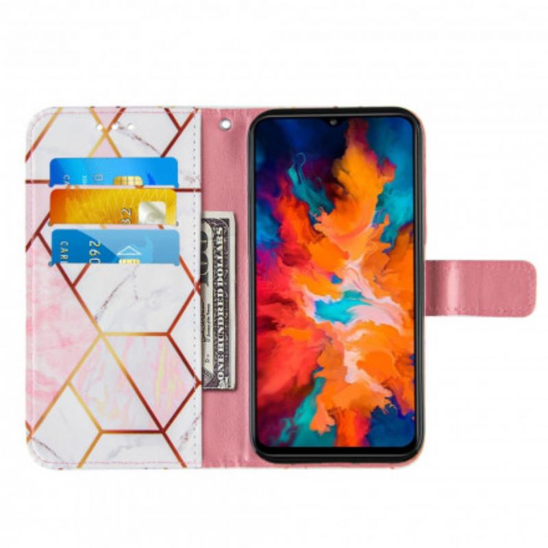 Capa Folio Para Moto G50 De Cordão Mármore Geométrico Listrado