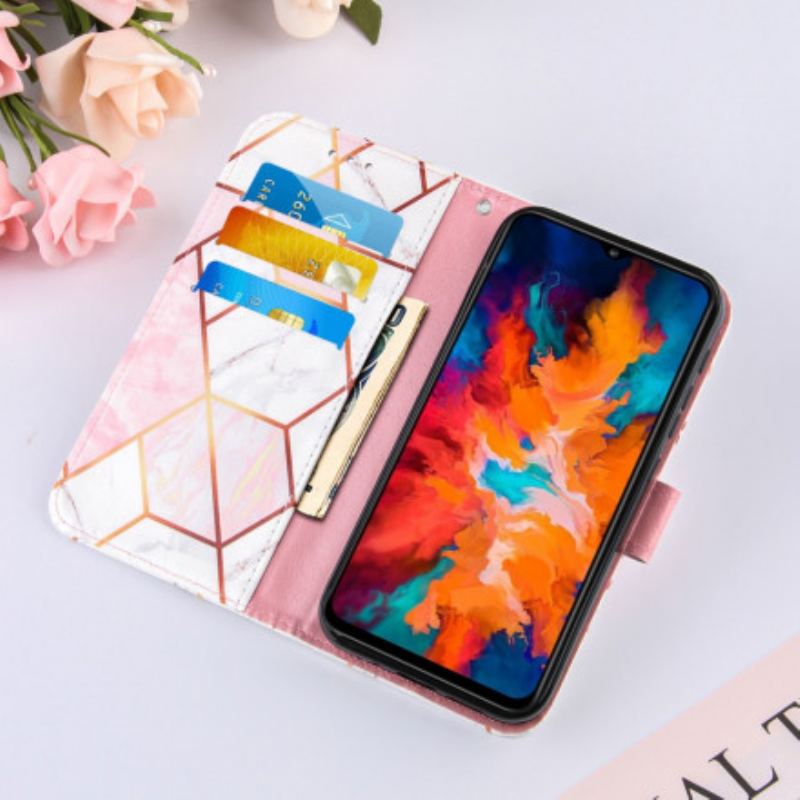 Capa Folio Para Moto G50 De Cordão Mármore Geométrico Listrado