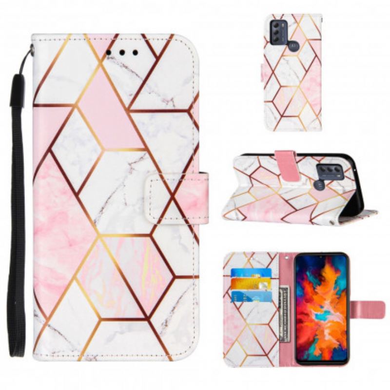 Capa Folio Para Moto G50 De Cordão Mármore Geométrico Listrado