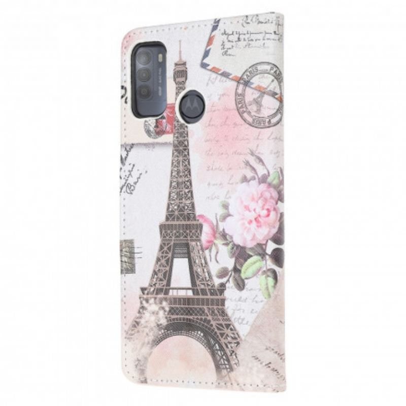 Capa Folio Para Moto G50 Torre Eiffel Retrô