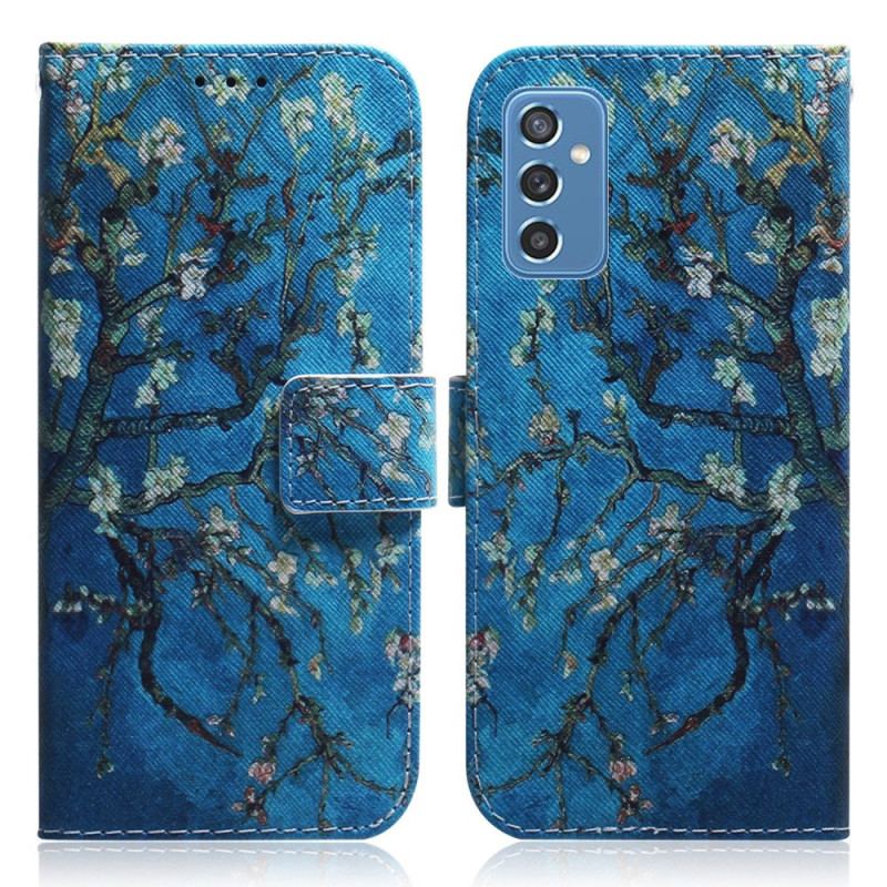 Capa De Couro Para Samsung Galaxy M52 5G Meia-noite Lírio Do Vale
