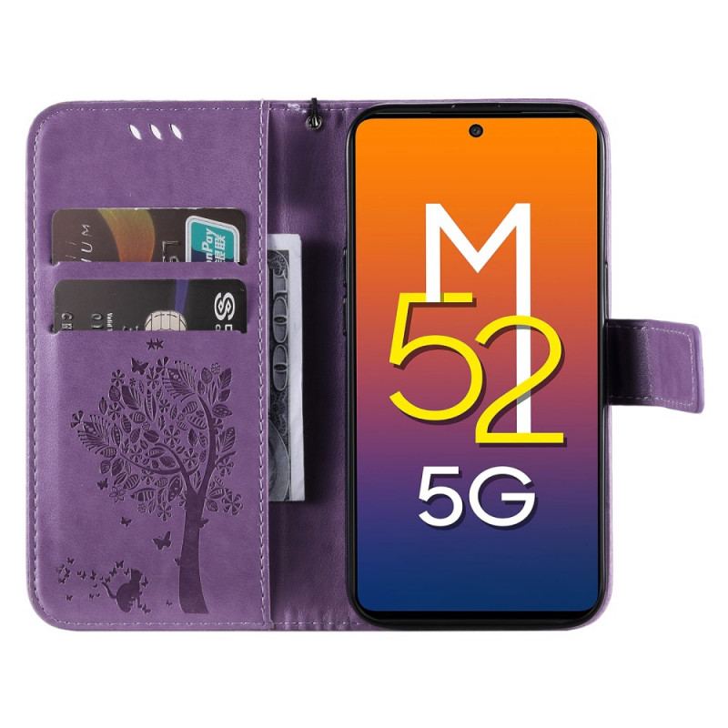 Capa Flip Para Samsung Galaxy M52 5G Árvore Florida E Gato