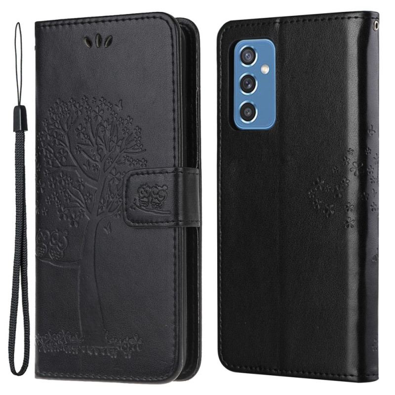 Capa Flip Para Samsung Galaxy M52 5G De Cordão Tanga E Corujas