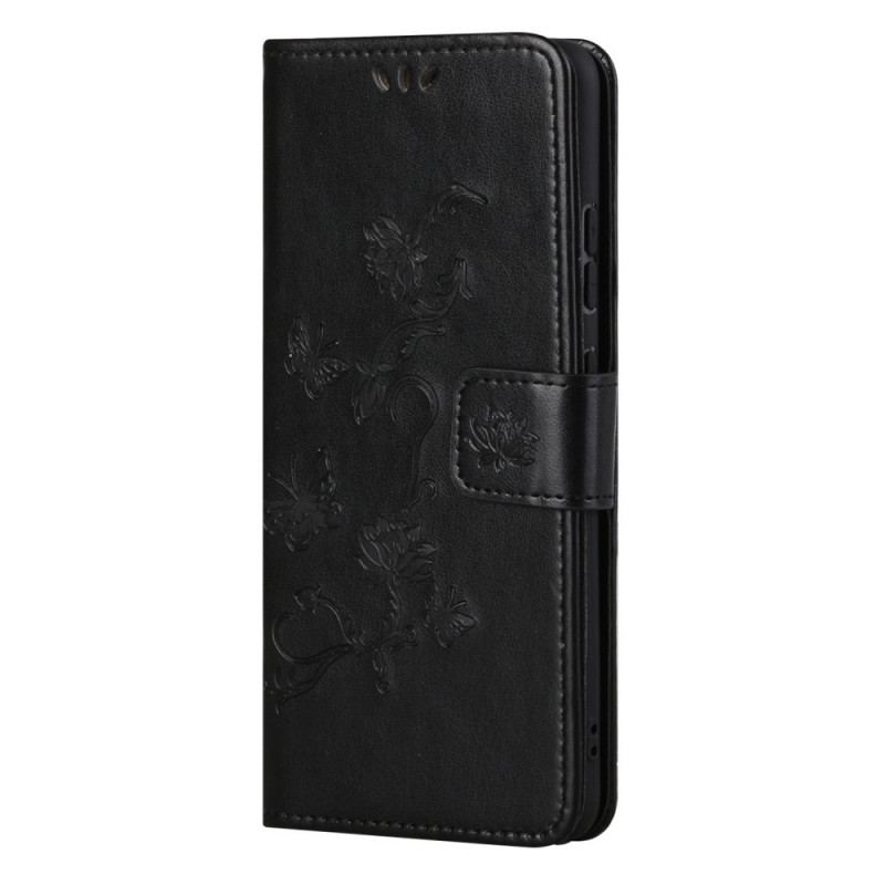 Capa Folio Para Samsung Galaxy M52 5G De Cordão Pulseira Borboletas E Flores