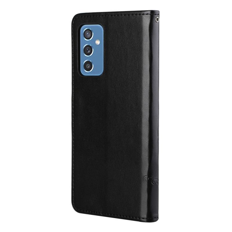 Capa Folio Para Samsung Galaxy M52 5G De Cordão Pulseira Borboletas E Flores