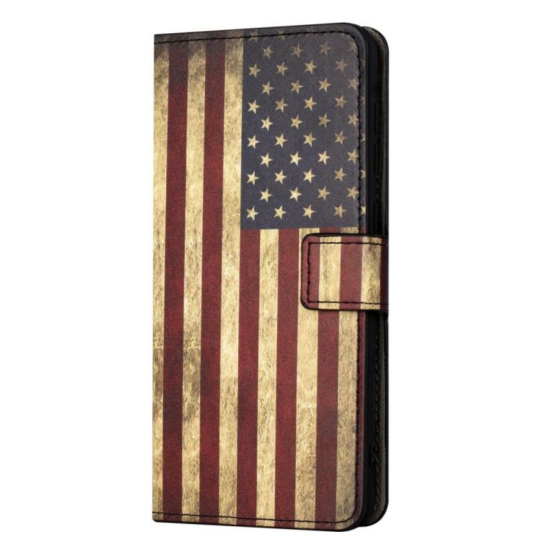 Capa De Couro Para iPhone 14 Bandeira Americana Vintage