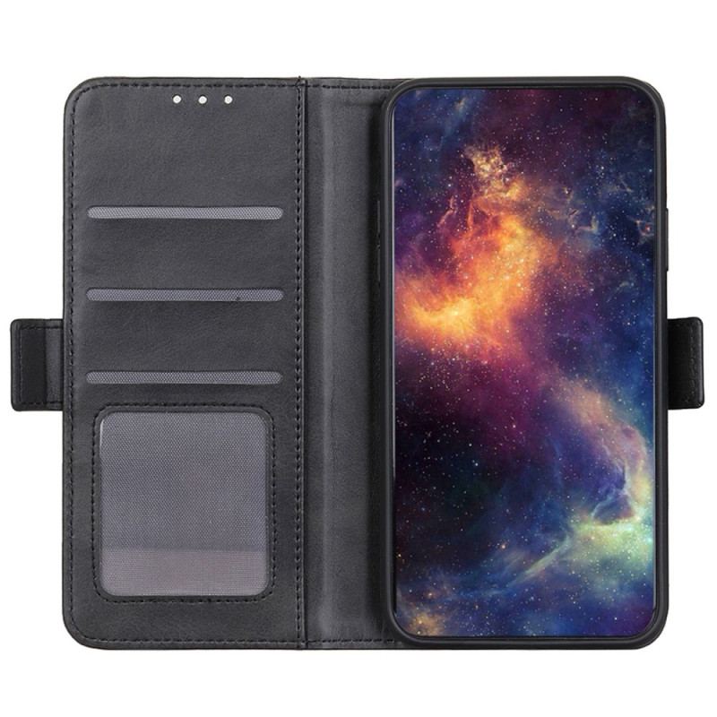 Capa De Couro Para iPhone 14 Fecho Duplo