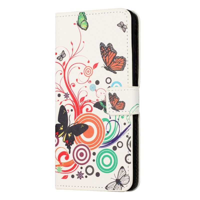 Capa Em Pele Para iPhone 14 Borboletas