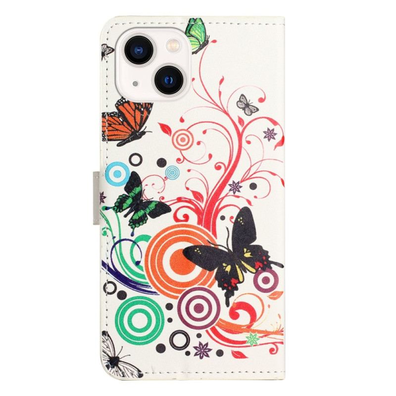 Capa Em Pele Para iPhone 14 Borboletas
