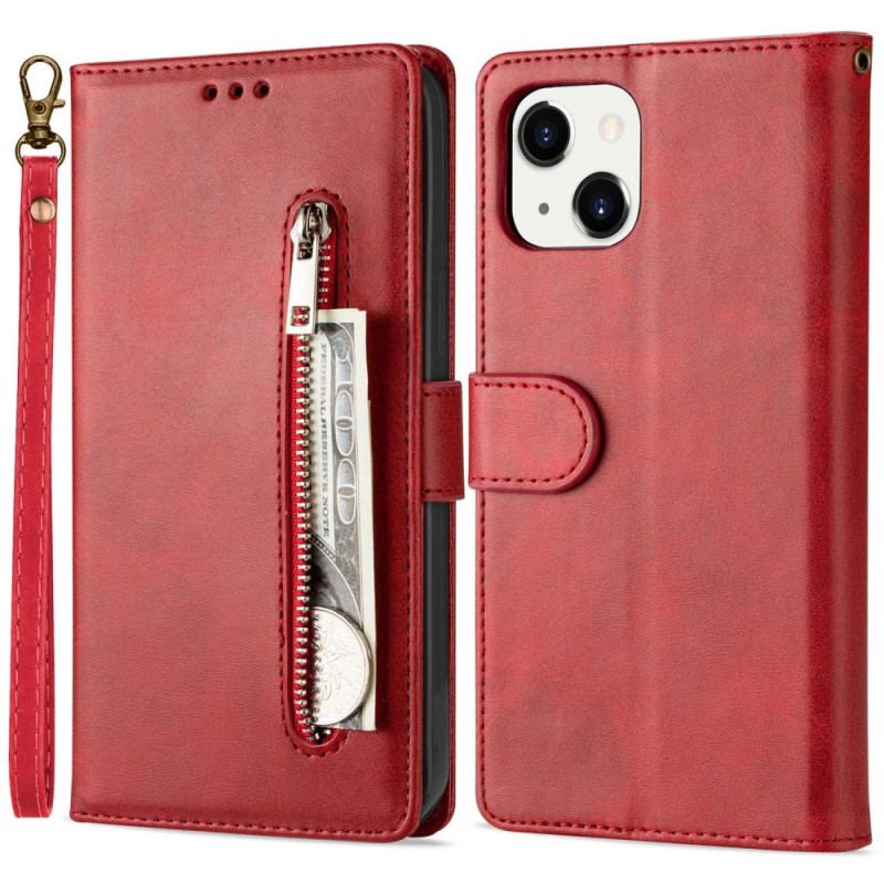 Capa Em Pele Para iPhone 14 De Cordão Porta-moedas Cordão