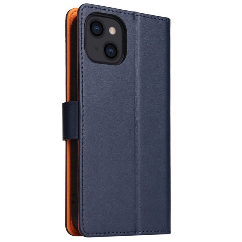 Capa Em Pele Para iPhone 14 Negócios Bicolores