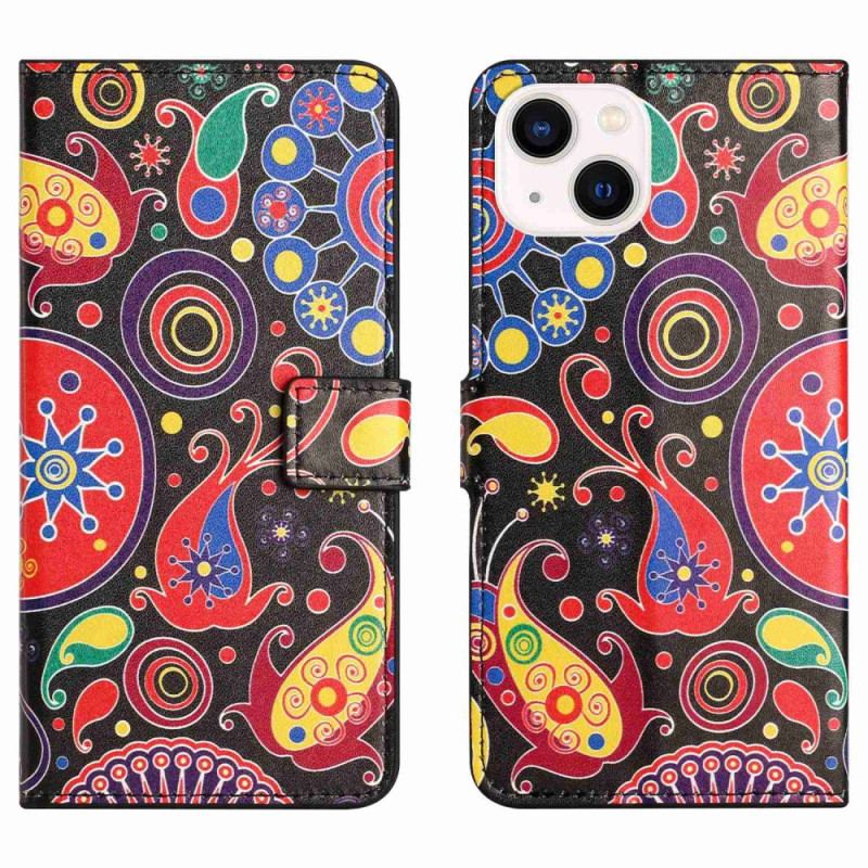 Capa Folio Para iPhone 14 Padrão De Galáxia