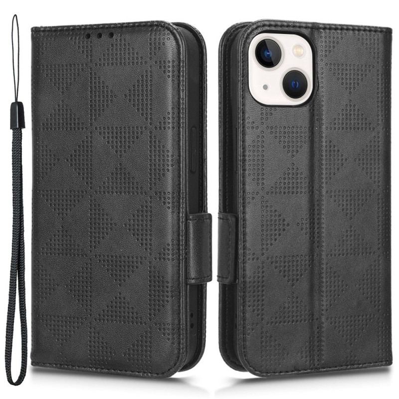 Capa Folio Para iPhone 14 Triângulos Com Cordão