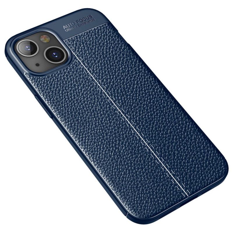 Capa Para iPhone 14 Linha Dupla Efeito Couro Litchi