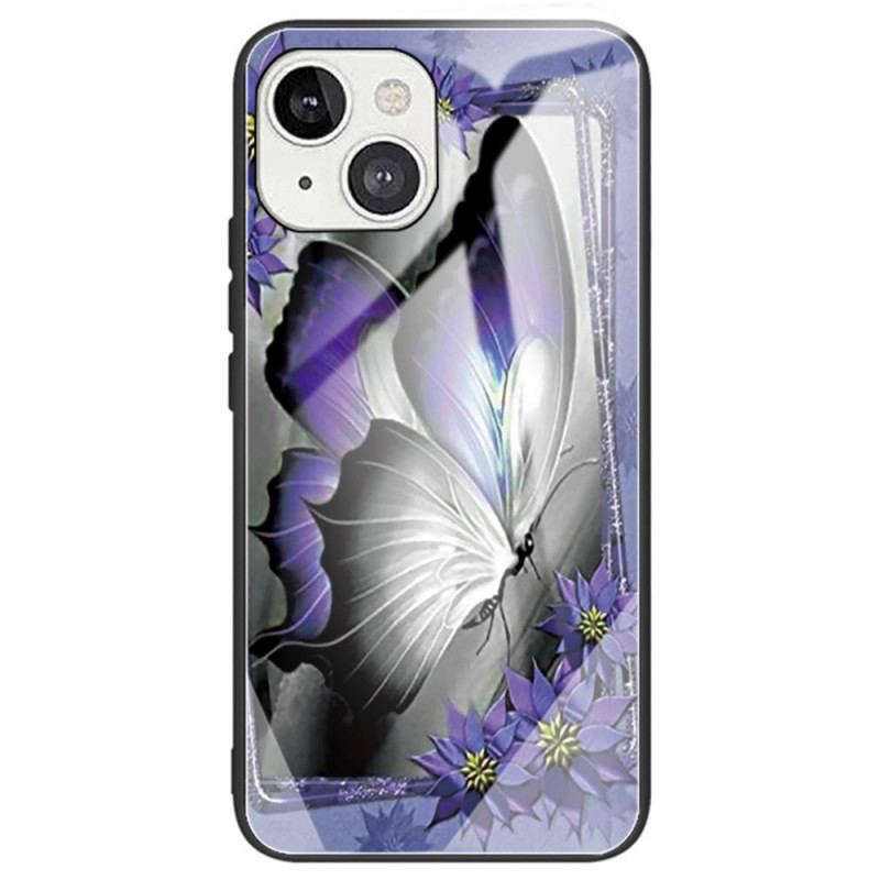 Capa Para iPhone 14 Vidro Temperado Borboleta Roxa