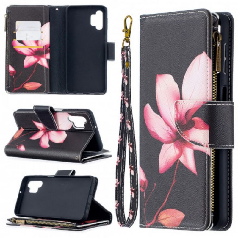 Capa De Couro Para Samsung Galaxy A32 5G Bolso Com Zíper Flor