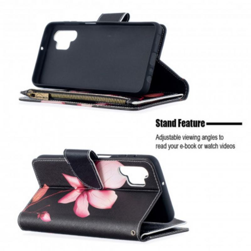 Capa De Couro Para Samsung Galaxy A32 5G Bolso Com Zíper Flor