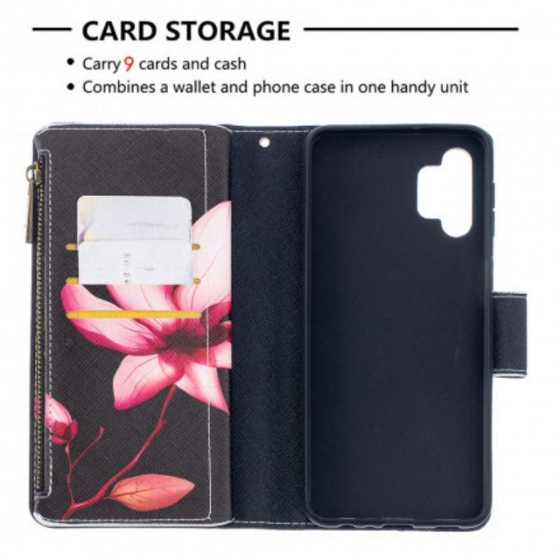 Capa De Couro Para Samsung Galaxy A32 5G Bolso Com Zíper Flor