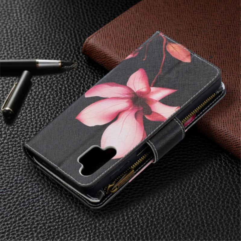 Capa De Couro Para Samsung Galaxy A32 5G Bolso Com Zíper Flor