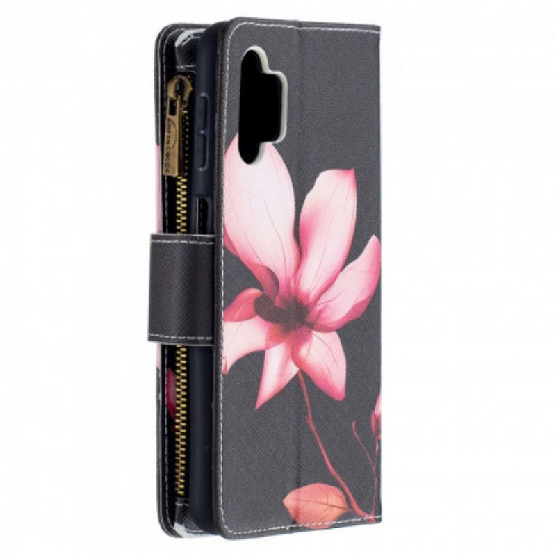 Capa De Couro Para Samsung Galaxy A32 5G Bolso Com Zíper Flor