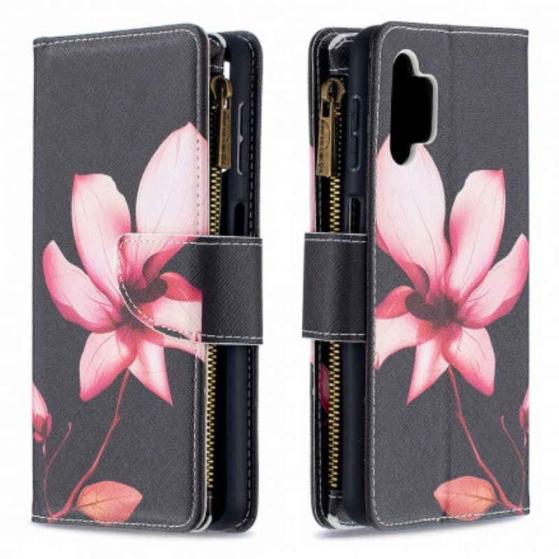 Capa De Couro Para Samsung Galaxy A32 5G Bolso Com Zíper Flor