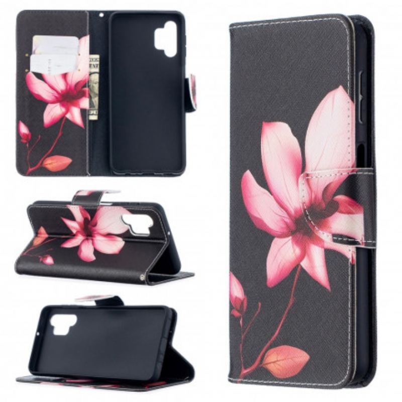 Capa De Couro Para Samsung Galaxy A32 5G Flor Rosa