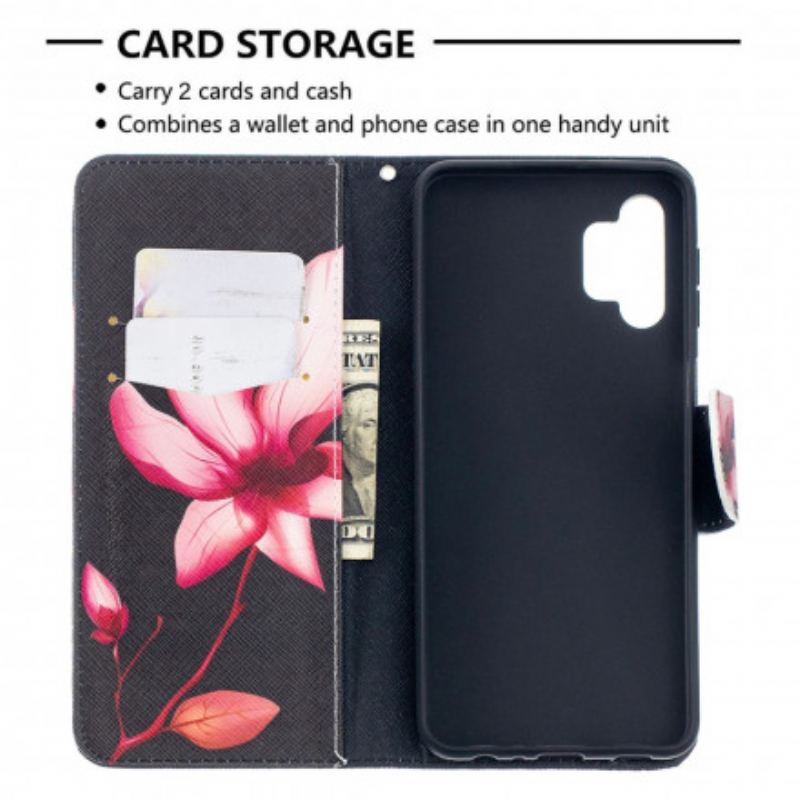 Capa De Couro Para Samsung Galaxy A32 5G Flor Rosa