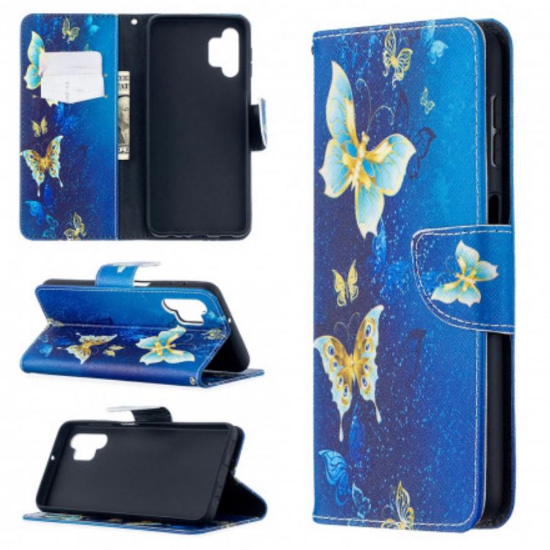 Capa Em Pele Para Samsung Galaxy A32 5G Borboletas Reis