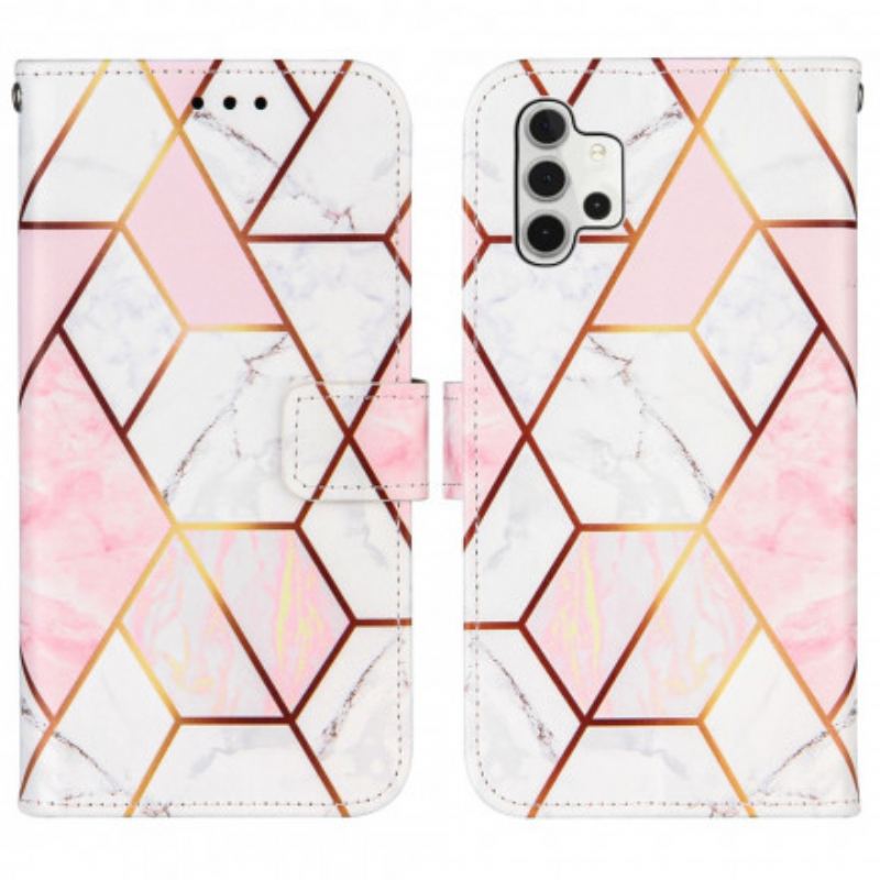 Capa Em Pele Para Samsung Galaxy A32 5G Mármore Geométrico