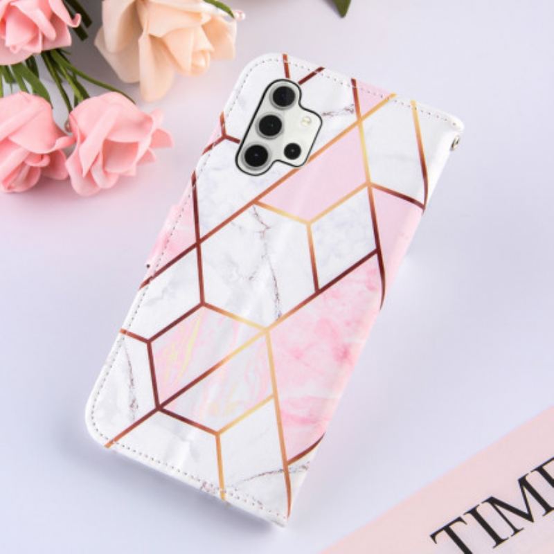 Capa Em Pele Para Samsung Galaxy A32 5G Mármore Geométrico
