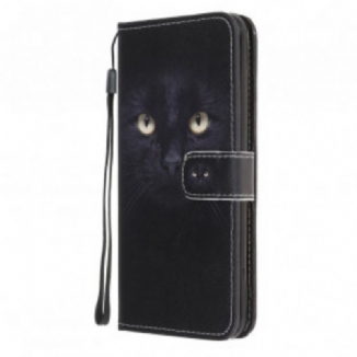 Capa Flip Para Samsung Galaxy A32 5G De Cordão Olhos De Gato Preto Com Tiras
