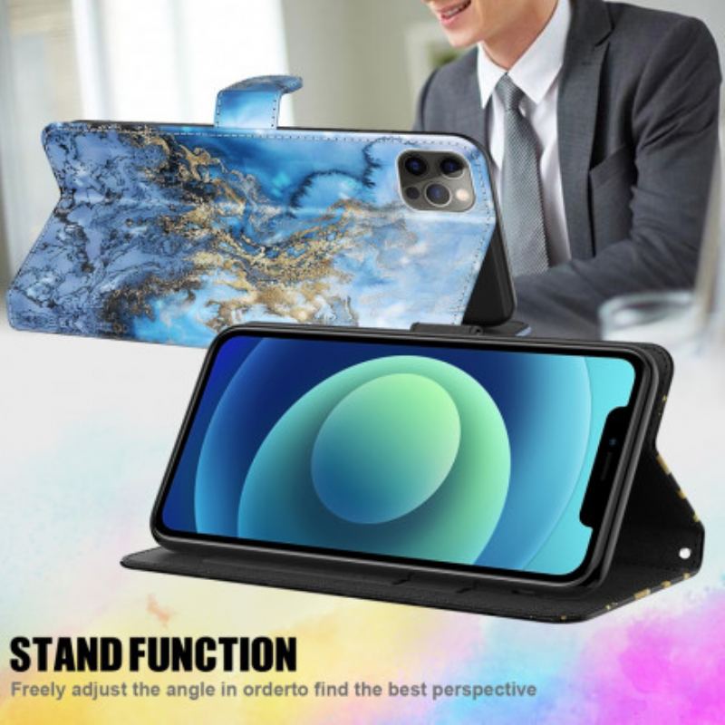Capa Flip Para Samsung Galaxy A32 5G Projeto De Mármore De Ponto De Luz Com Cordão