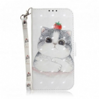 Capa Folio Para Samsung Galaxy A32 5G De Cordão Tomate No Gato Com Uma Alça