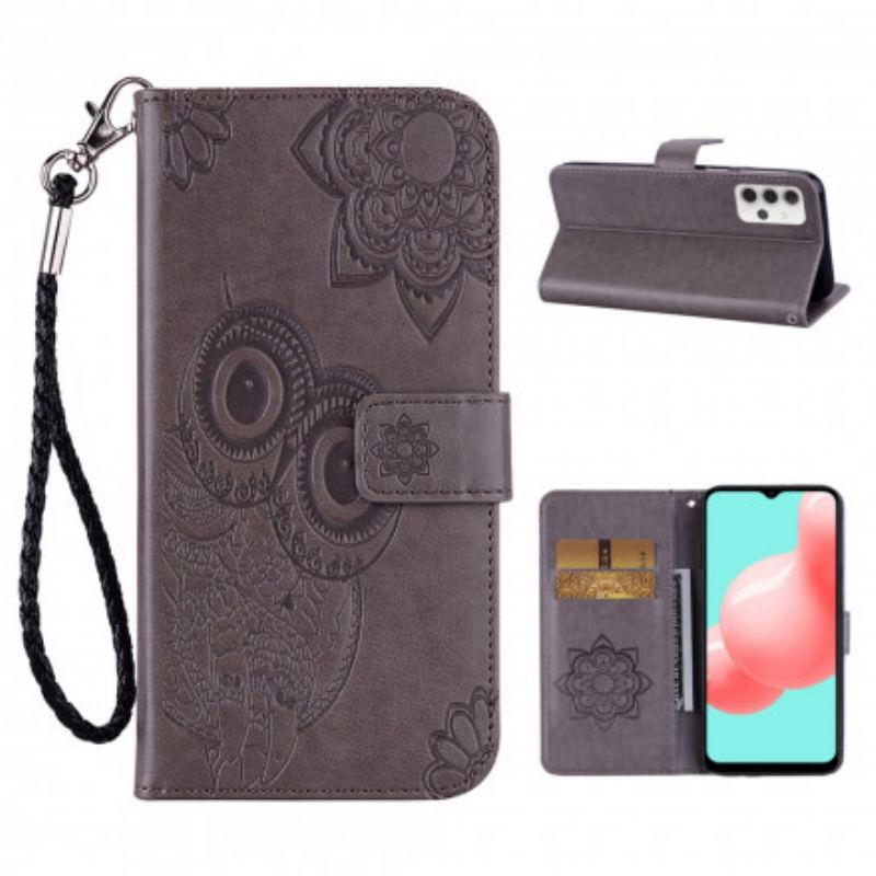 Capa Folio Para Samsung Galaxy A32 5G Coruja Mandala E Cordão